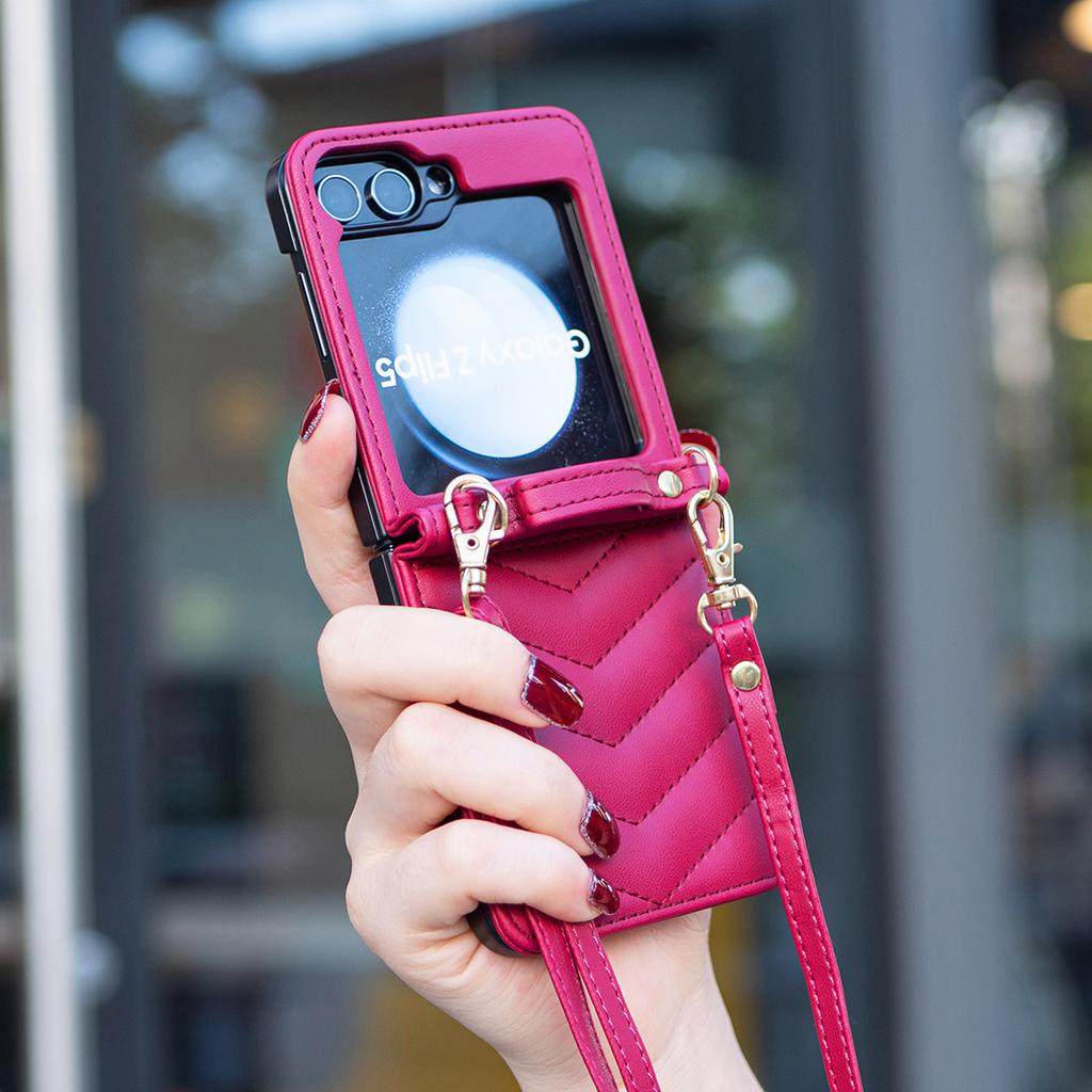 Applicable to Samsung Z Flip7 mobile phone case Flip5 wavy oblique span protective case Z Flip4 plaid strap case