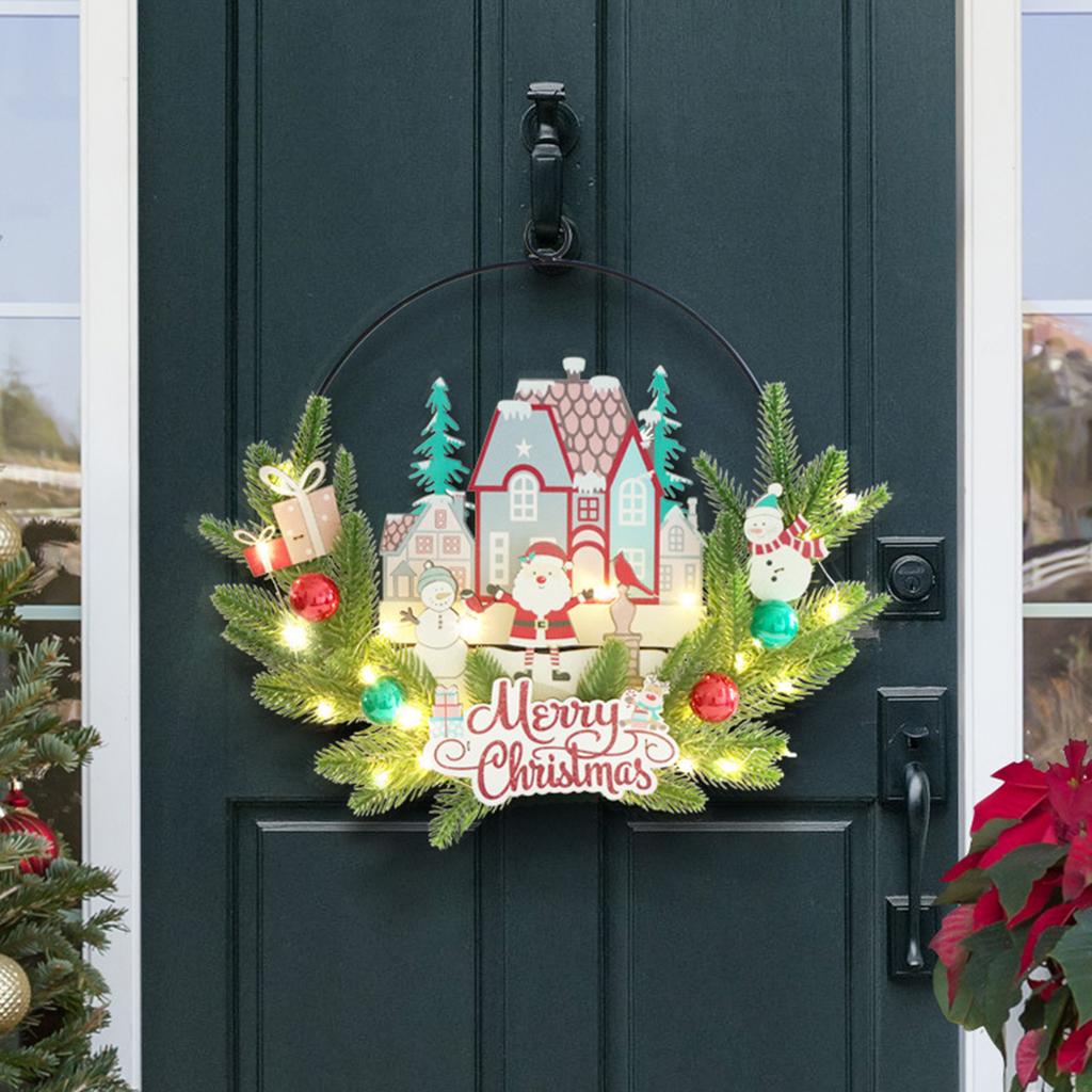 Christmas Santa Gnomes Wood Sign LED Light Up Wreath Wall Window Front Door Hanging Decoration for Festival Home Decors