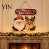 Vintage Style Seasonal Home Accents Christmas Wooden Hanging Sign, Rustic Holiday Wall Decor with Santa Claus Door Hanger Reindeer And Snowman