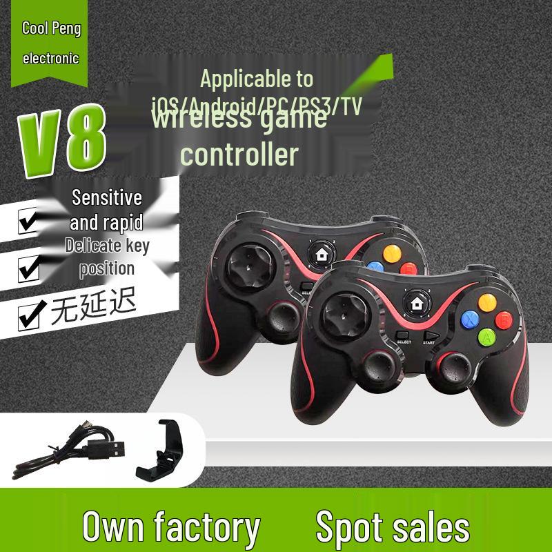 

V8 Bluetooth Game Controller: Compatible with PC, Android, iOS, PS3, and x360. Black + Stand