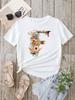 Custom Name Letter Combination Fashion Women T-shirt Floral Letter Font A B C D E F G Short Sleeve Tops White T-shirt