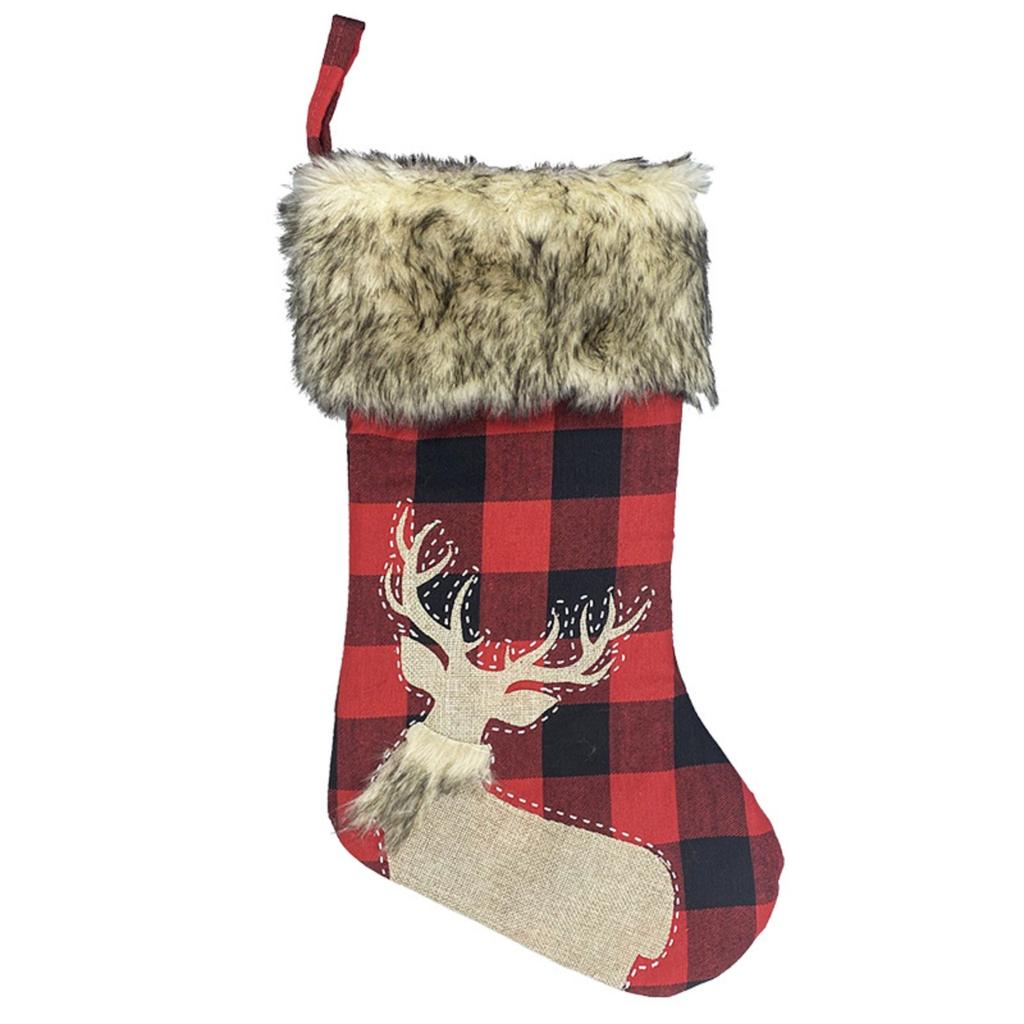 Christmas Stocking Burlap Plaid Multi-Design Santa Snowman Reindeer Snowflake Festive Holiday Gift Bag Hanging Christmas Decor