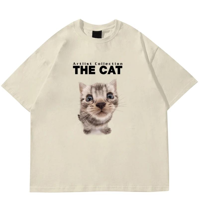 Top Style Noble Cat Love Music T-shirt Cute Cat Print Short Sleeve T-shirt Men's Harajuku Fashion Couple Loose Street Style Y2K