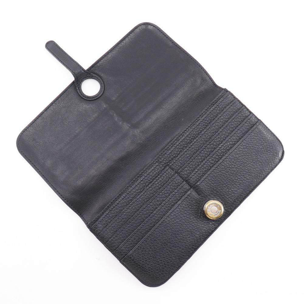 HERMES Dogon Long Purse black Taurillon Clemence unisex Used