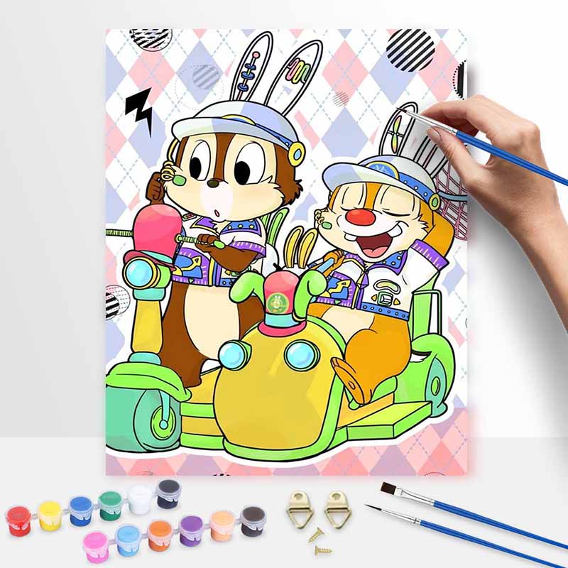 Disney Chip n Dale digital oil painting art handmade diy gift home decoration 20x30cm