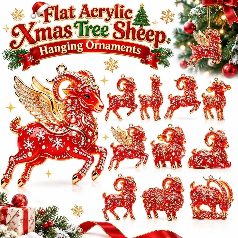 2D Flat Xmas Tree Sheep Hanging Ornaments 2027 Year of The Sheep Keychain Shop Window Display