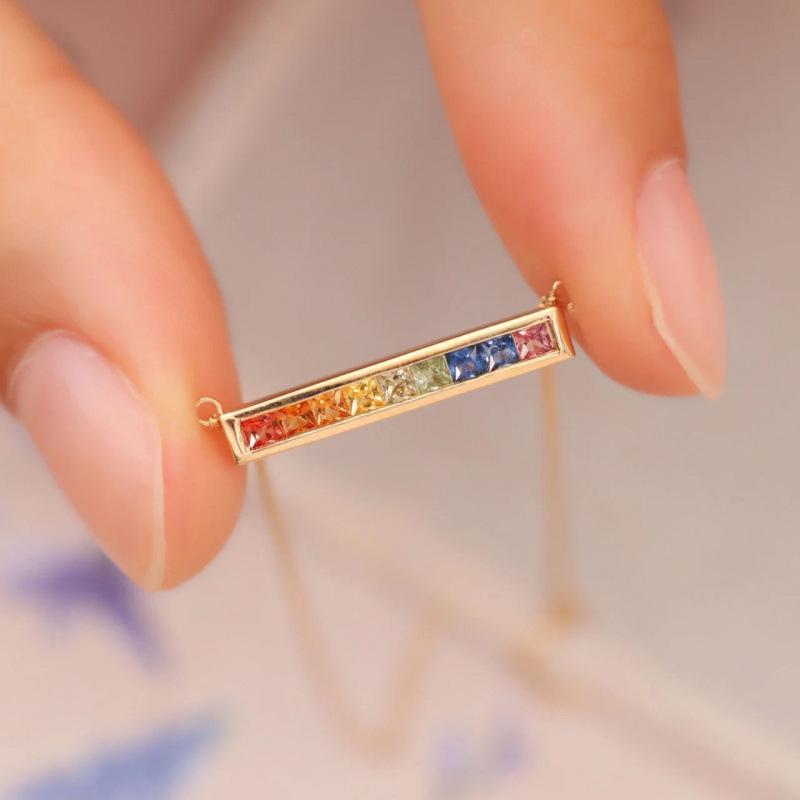 Rainbow Rock Candy Necklace: Women's Simple Korean Japanese Style Clavicle Chain with Niche Design and Versatile High-End Appeal