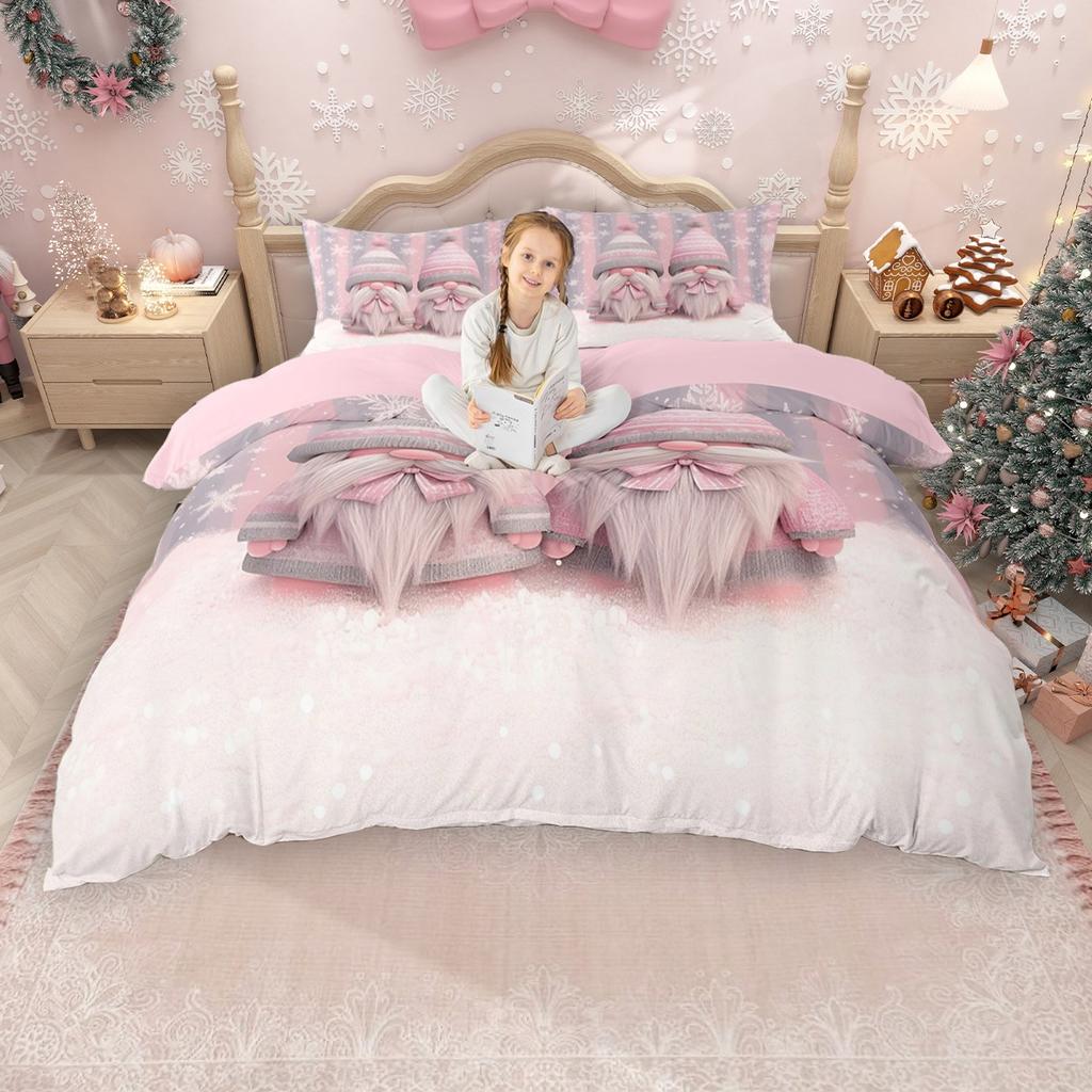 Homewish Kids Xmas Theme Duvet Cover Set, Christmas Gnome Comforter Cover Set, Santa Claus Snowman Bed Set