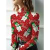 Cheongsam Collar Women's Long-sleeved T-shirt with Christmas Elements, Suitable for Women Decorated with Festive Christmas Patterns