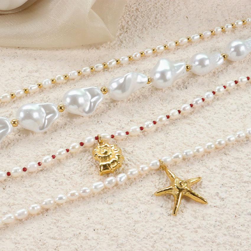 Ozean Wind Seestern Perlenkette Damen, Einfache Muschel Metall Wind Schmuck Halsband Spitze