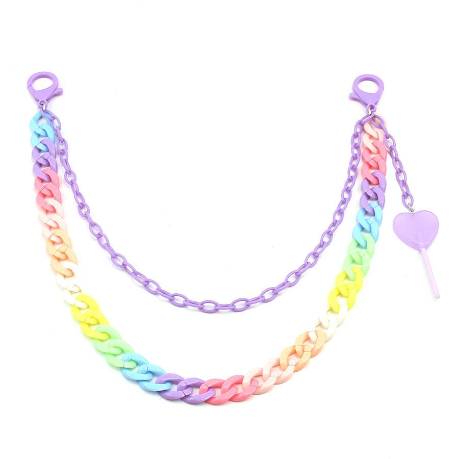 Candy Color Double Layer Resin Belt Chain With Heart Lollipop Decor For Unisex Adults