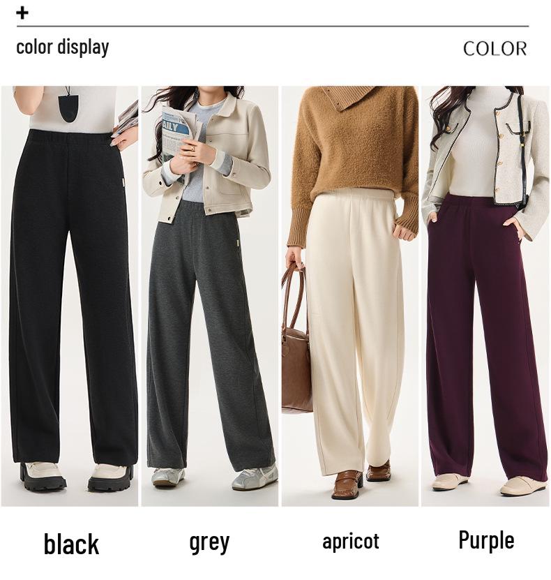 Dámské bílé vlněné fleecové kalhoty s vysokým pasem - Zeštíhlující, všestranné, rovné/široké nohavice, zimní ležérní.