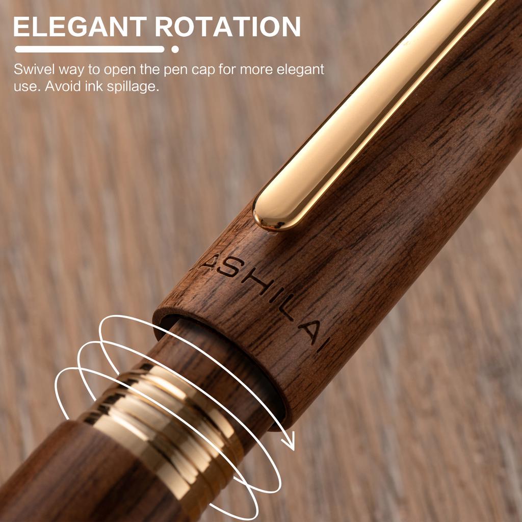 Luxury Fountain Pen Set 0.7mm Gold Plated Nibs Wooden Fountain Pens Rotating Cap 30ml Ink Great Holiday Gifts