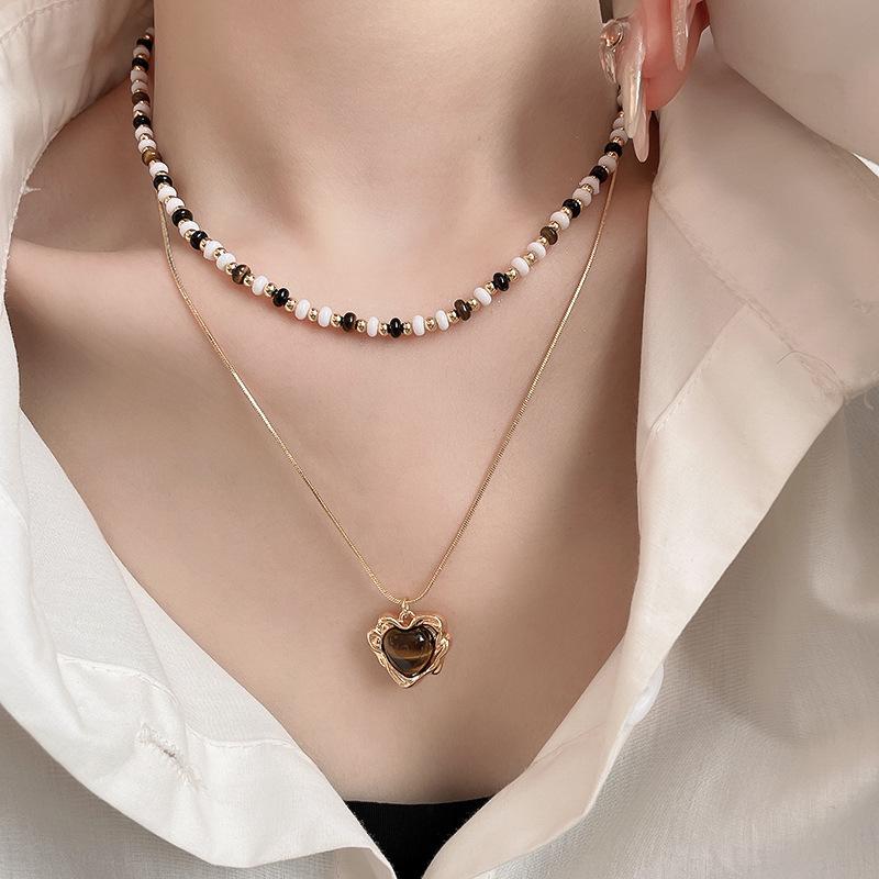 Pearl Tiger Eye Pendant Necklace - Retro Sweater Chain with Simple, Elegant Design for Women