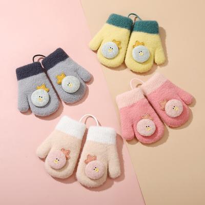 Winter Kids Full Finger Gloves Cute Cartoon Lamb Fleece Warm Baby Mittens Windproof Outdoor Girls Boys Hanging Neck Gloves