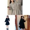 Spring Korean Style Polo Neck Drawstring Waist A Line Dress For Casual And Travel