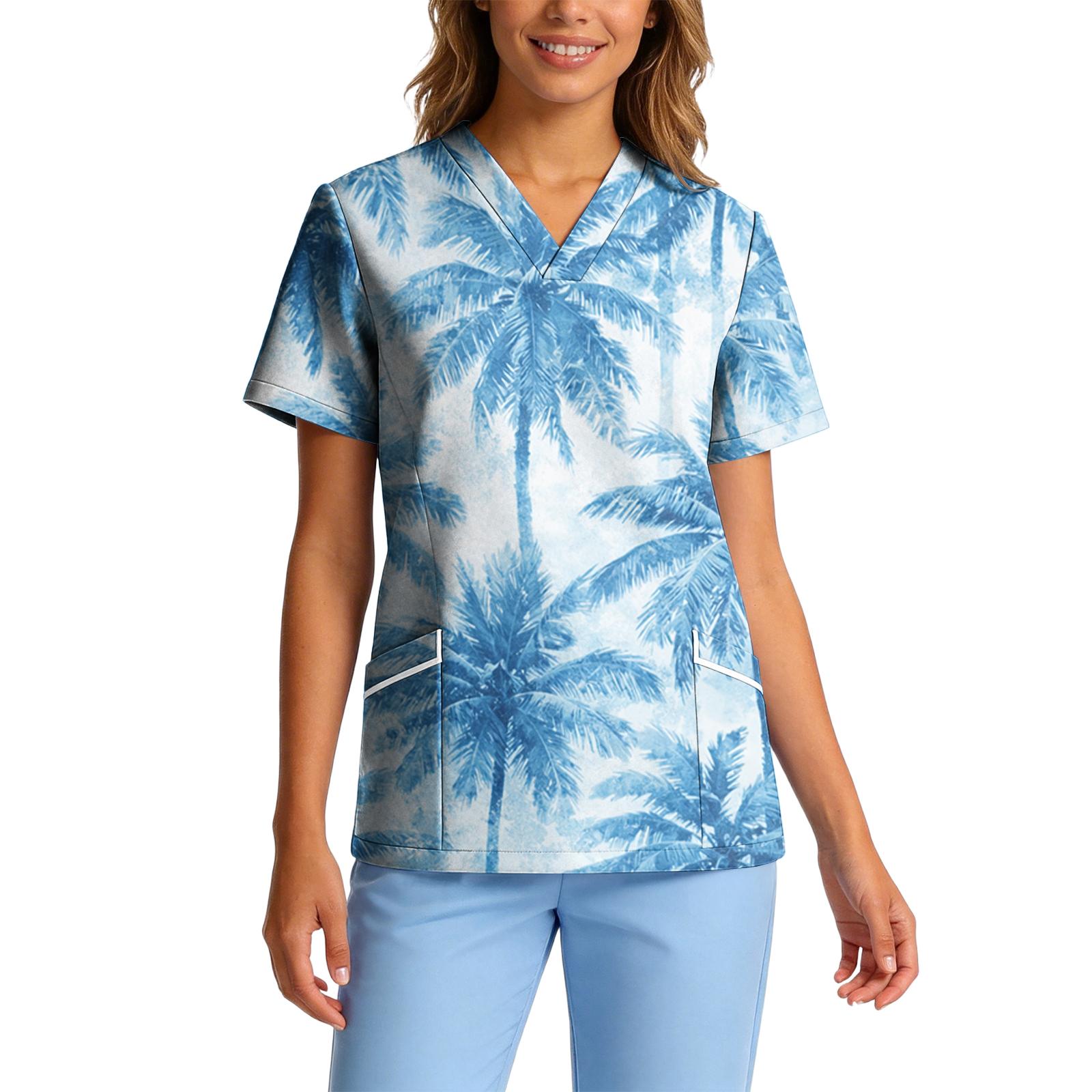 

Womens Short Sleeve Blouses V Neck Tree Print Short Sleeve Blouses for Women Summer Womens Short Sleeve Shirts M