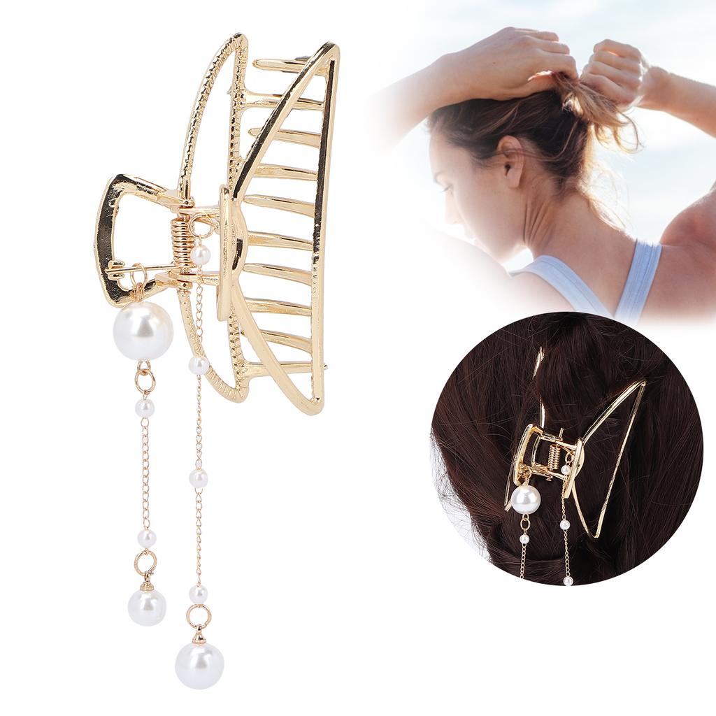 Hair Claw Clips Alloy Strong Hold Non Slip Artificial Pearls Hair Styling Accessories for LadiesHalf Round