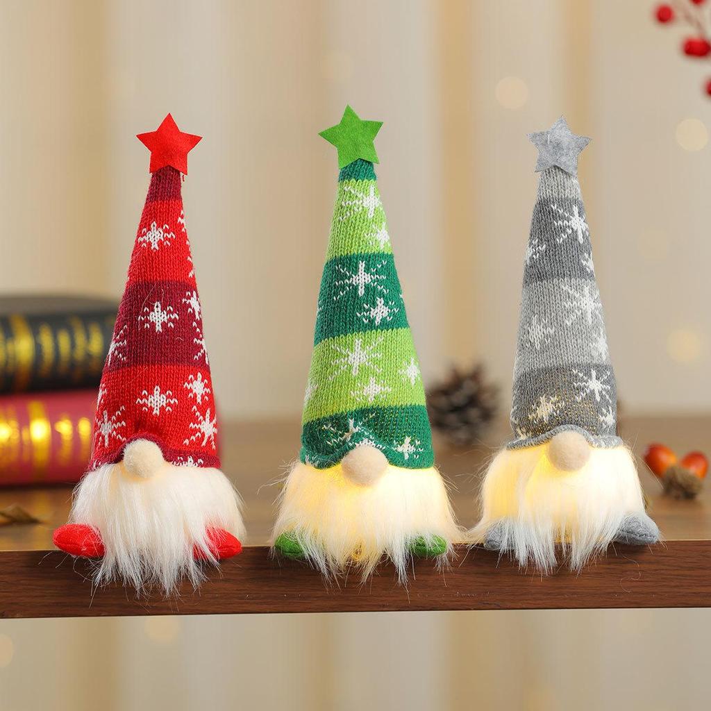 Festive Striped Snowflake Knit Hat with Lights: Star & Doll Ornament