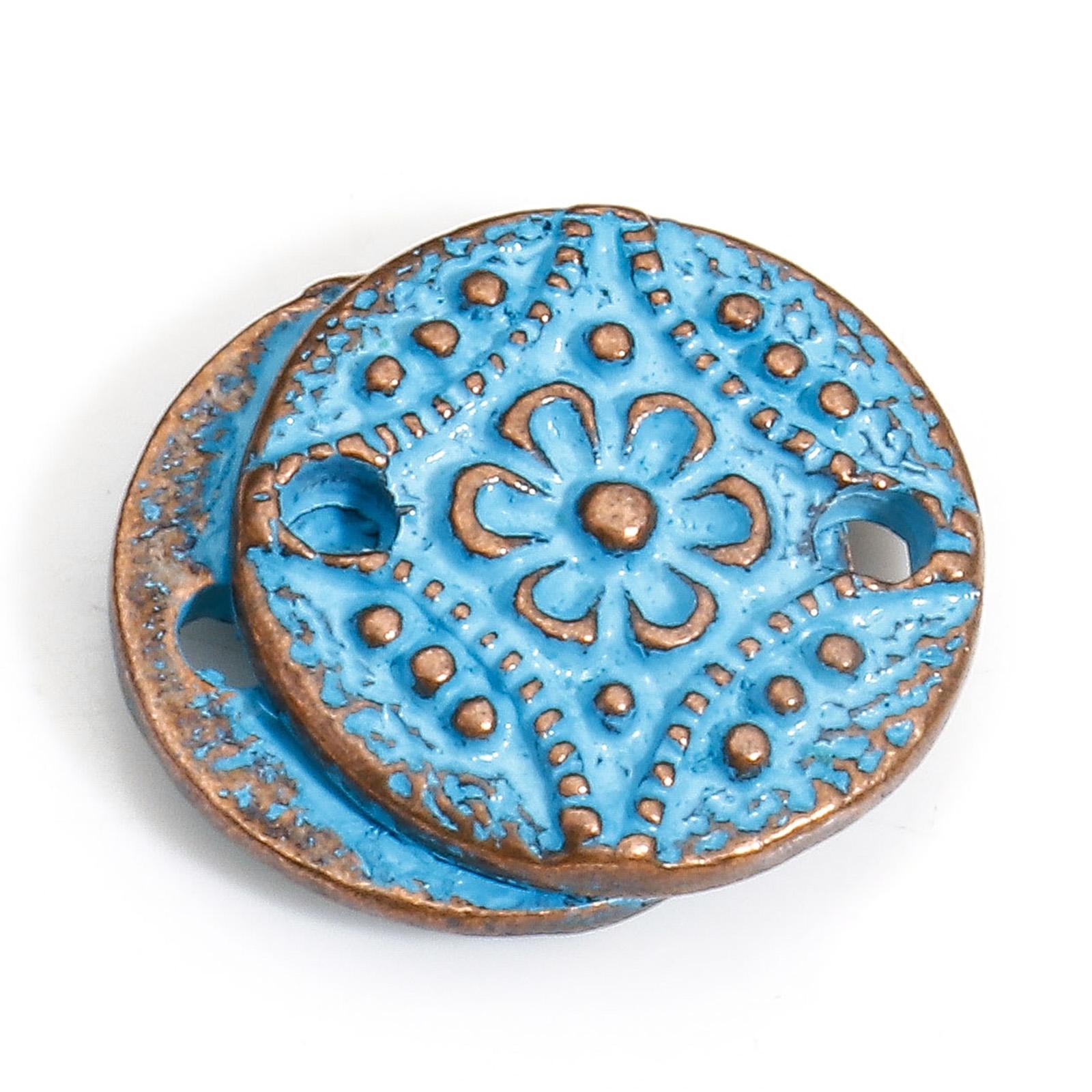 10PCs Bohemian Round Flower Horse Moon Pattern Charms Blue Patina Geometric Connectors Diy Necklace Bracelet Jewelry Pendants