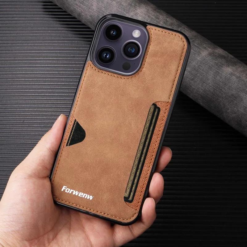 Retro Card Holder Phone Case for IPhone 16 15 Plus 14 13 12 11 Pro Max Mini XS XR X  Wallet PU Leather Shockproof  Cover