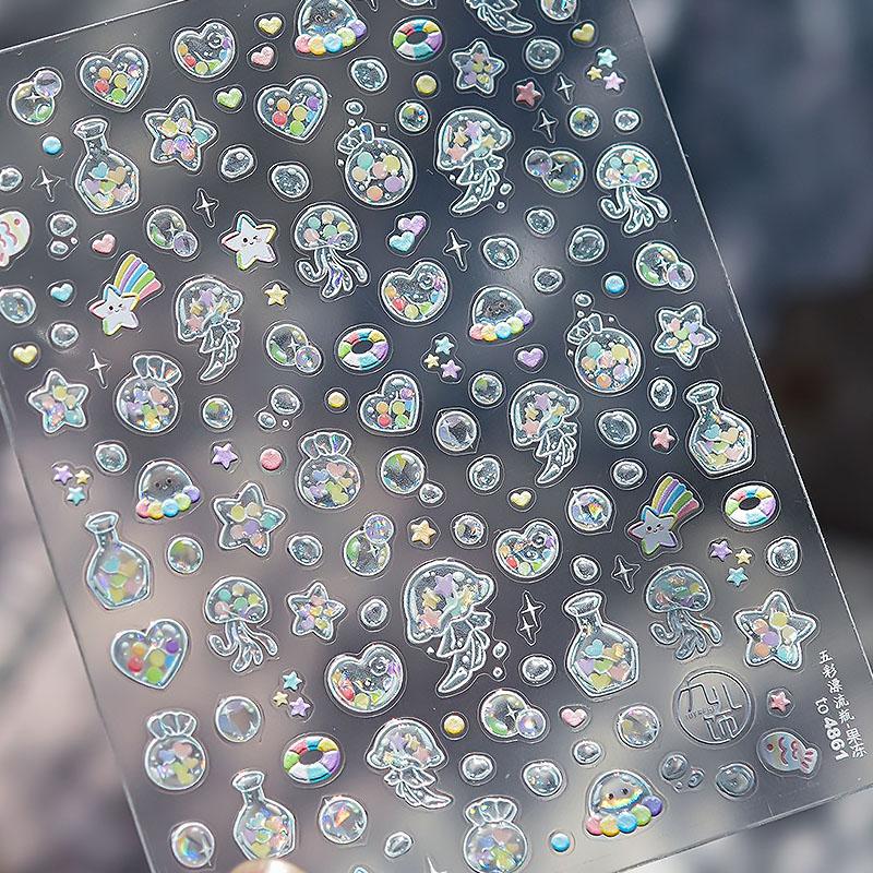 Nail Ribbon Sticker Colorful Bagful Jellyfish Bubbles Starfish stickers for Nails Stickers Self-adhesive Manicure Decal ZJT22