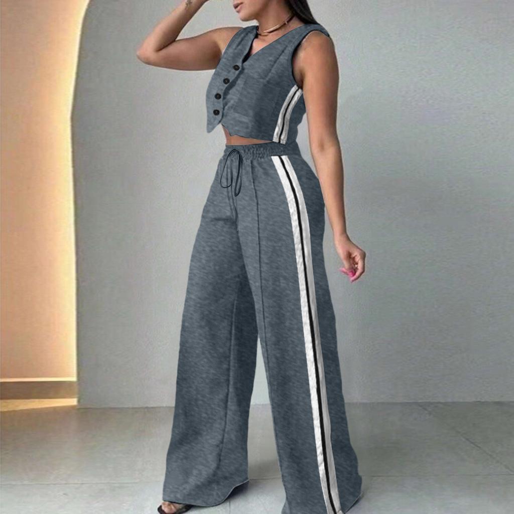 Women's Color Casual Fashion Sleeveless Vest And Pants Two-piece Set