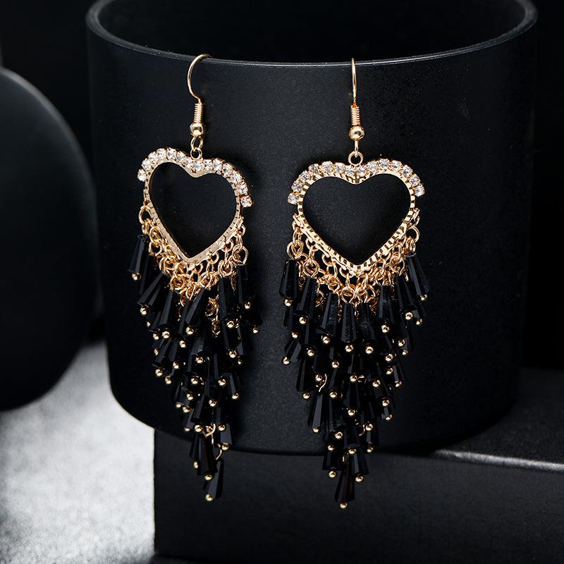 

Premium temperament crystal fringed earrings heart-shaped exaggerated versatile long earrings trendy earrings women