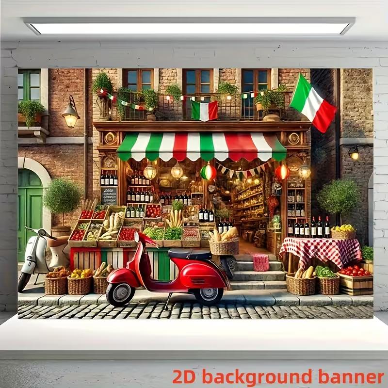 2D Europäische Italienische Lebensmittelgeschäft Kulisse, Wein & Pasta Laden Fassadenwand Dekoration für Party