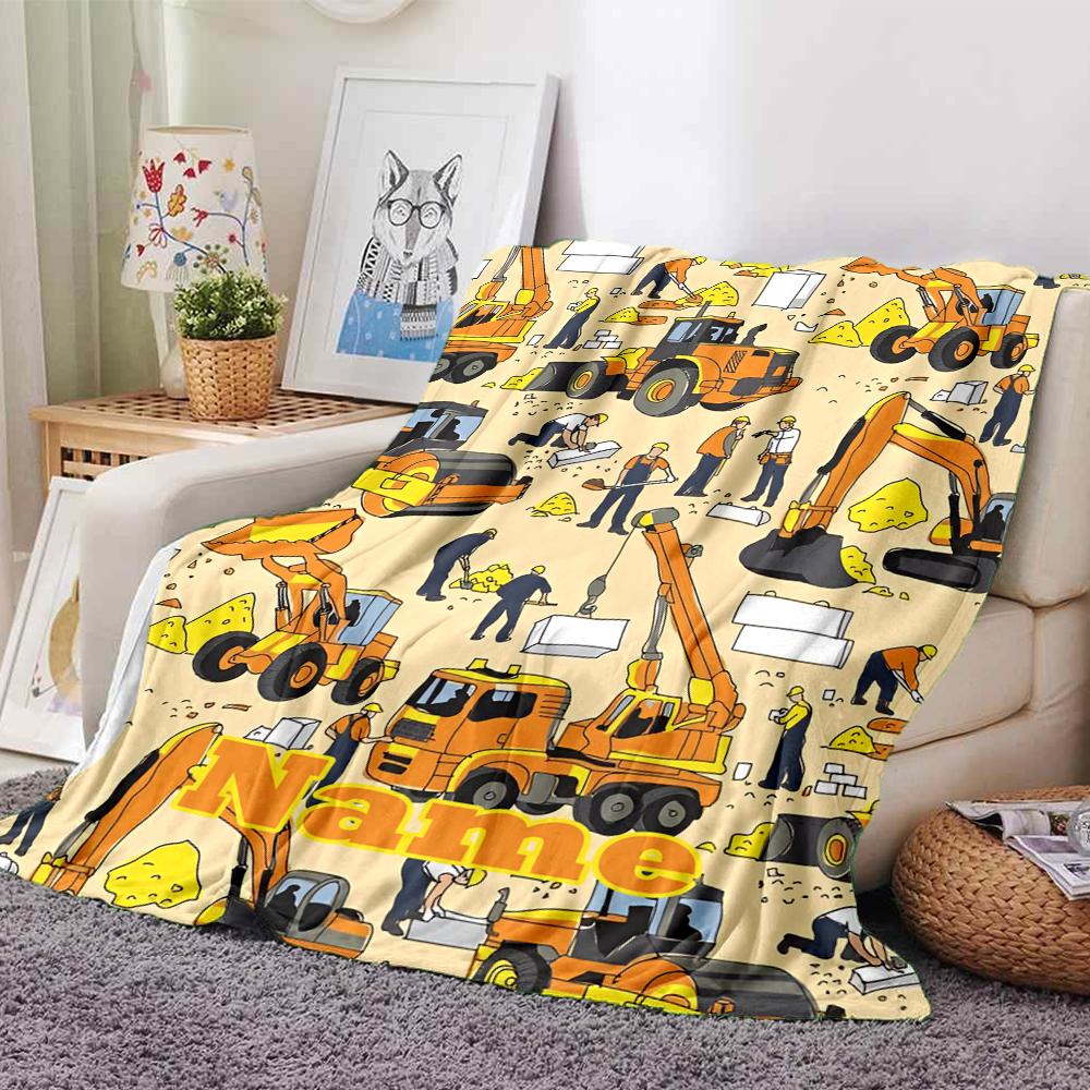 Custom Name excavator Theme Printed Blanket - Perfect for Couch, Bed, Travel & Outdoor Use | Machine Washable, Cozy & Durable.