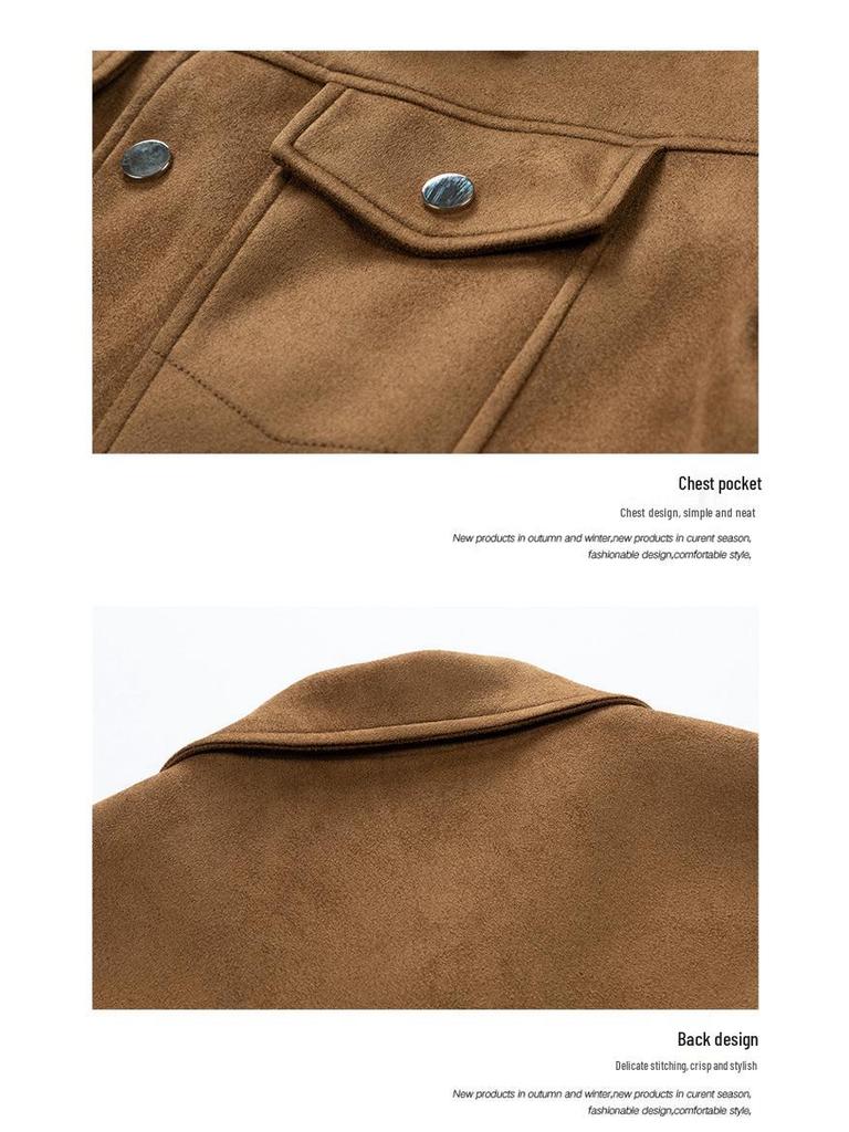 Men’s 2024 Autumn Suede Jacket: Trendy Loose Fit with Turn-Down Collar - Versatile Casual Top.