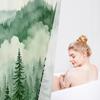 Misty Forest Mountain Shower Curtain Watercolor Pine Trees Nature Landscape Art Calming Bathroom Decor Greenery Theme Home