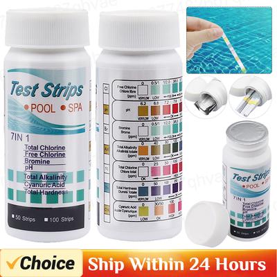 50/100pcs Multipurpose 7 In 1 Chlorine PH Test Strips SPA Swimming Pool Water Tester Paper Hardness Tool Pool Accessories