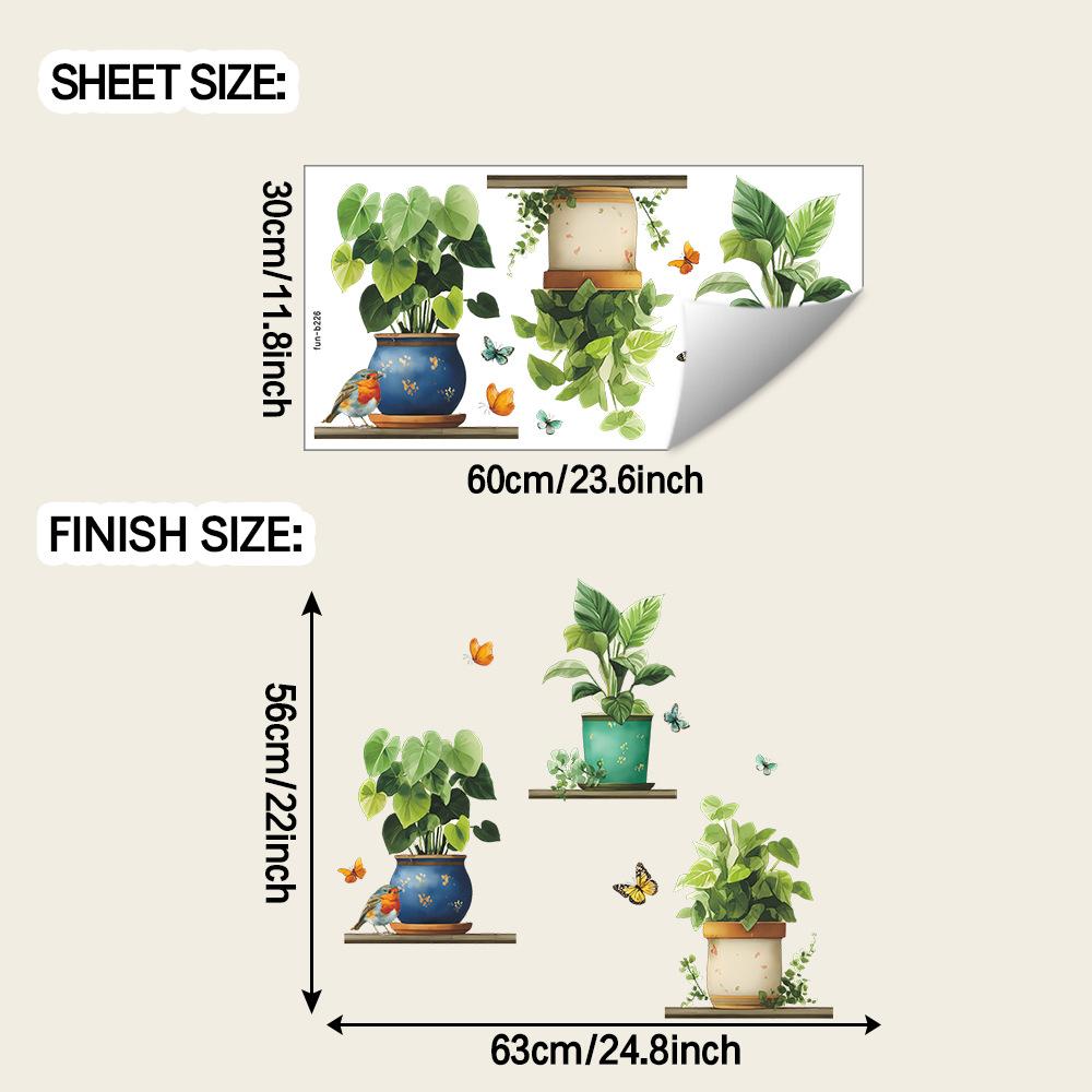 

Artificial Green Ivy Potted Plants and Flying Butterfly Decorative Wall Stickers for The Living Room and Kitchen