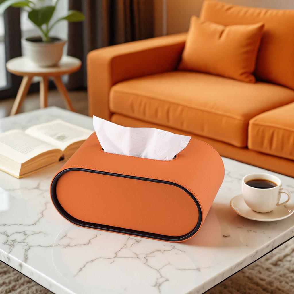 Luxury Leather Oval Tissue Box for Living Room or Bedroom Decor