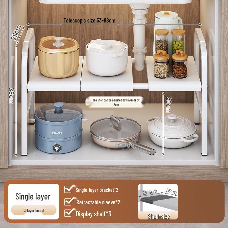 Retractable Under-Sink Tiered Shelf and Pot Storage Rack