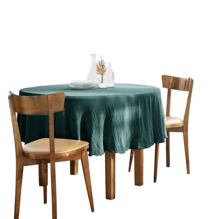 Nappe Ronde - Gaia - 180 Cm - 100% Coton Double Gaze - Bleu Canard - Lavable En Machine