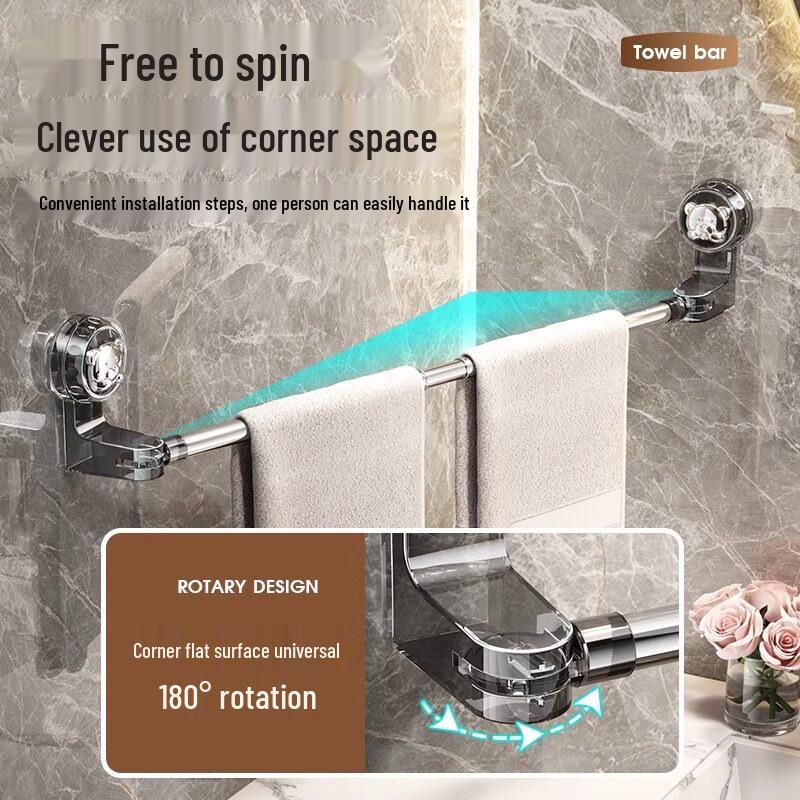 Telescopic No-Drill Suction Cup Towel Rack for Bathroom