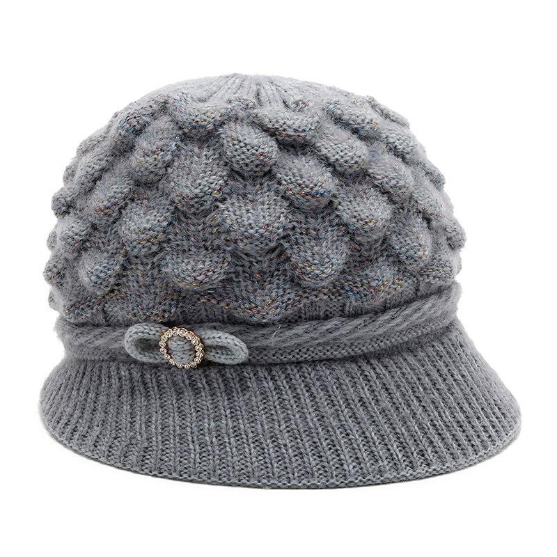 Autumn and winter new wool hat women's middle-aged and elderly velvet warm pullover hat outdoor sports warm knitted mother hat