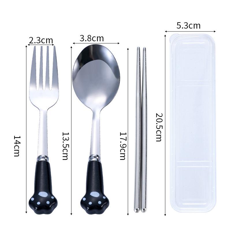 

Набор столовых приборов из нержавеющей стали «Кошачья лапка» портативные столовые приборы вилка ложка палочки для еды набор из трех предметов с коробкой дорожный набор столовых приборов подарок чёрный