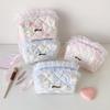 Quilted Makeup Bag Lace Bow Zipper Ruffles Pen Bag Sweet Toiletry Case  for Women Girls