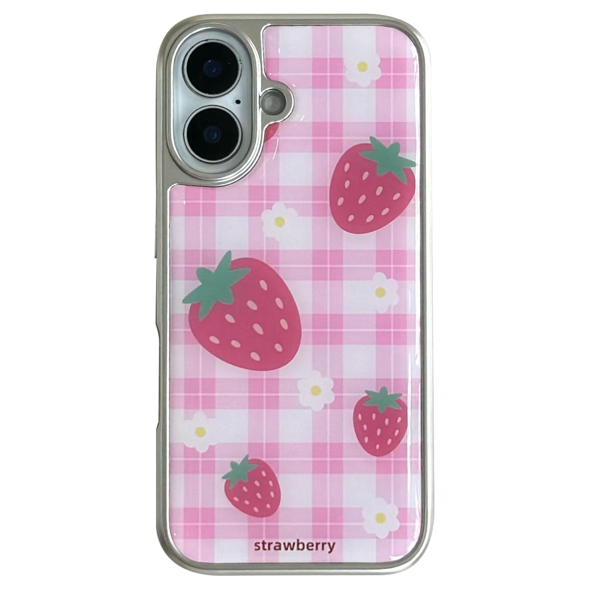 

For iPhone 16 Case Epoxy Strawberry Pattern Hard PC Phone Cover A