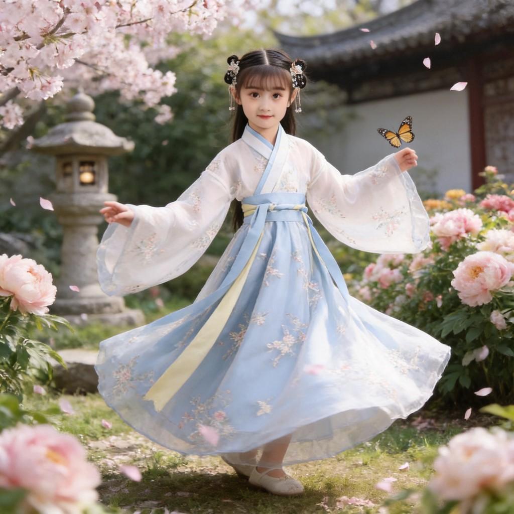Chinesisches Hanfu-Kostüm für Mädchen aus Kaninchenwolle für Bühnenauftritte von Kleinkindern