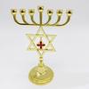 7 Branch Jewish Metal Star of David Candle Holder with Cross Pendant Menorah Ornament Temple Candlestick Candle Stand