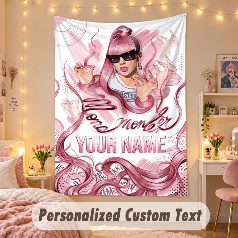 Custom Personalized Tapestry,Lady Gaga Print Custom Name Text Wall Art Hanging for Bedroom