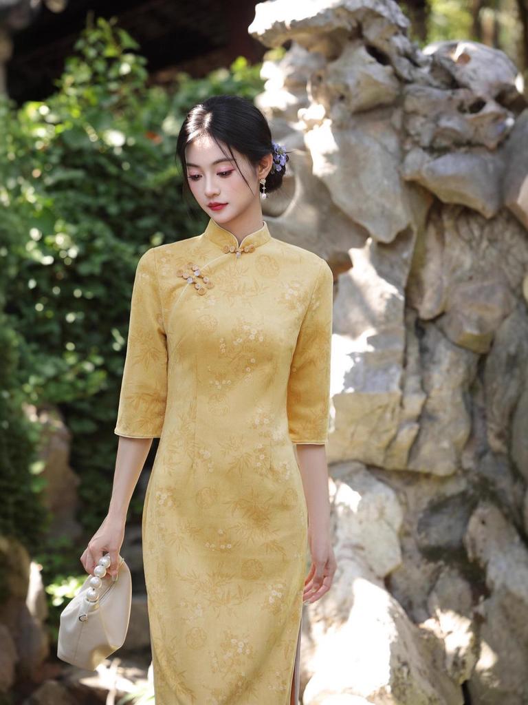 Suede Cheongsam: New 2025 Autumn Long-Sleeve Dress, National Style for Young Girls