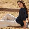 Damen Zweiteiliges Baumwoll-Leinen-Set Lockere Bluse und Weite Hosen Casual Vintage Stil Outfit für den täglichen Gebrauch