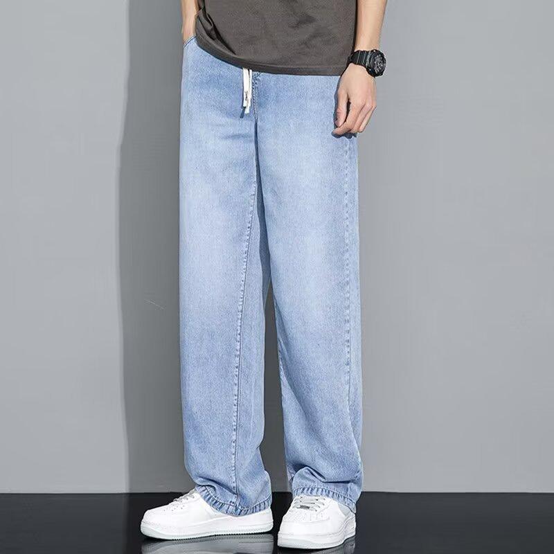 Light-colored Jeans Men's Summer Tencel Thin Loose Straight Men's Casual Trousers Trendy Versatile Retro Wide Legs