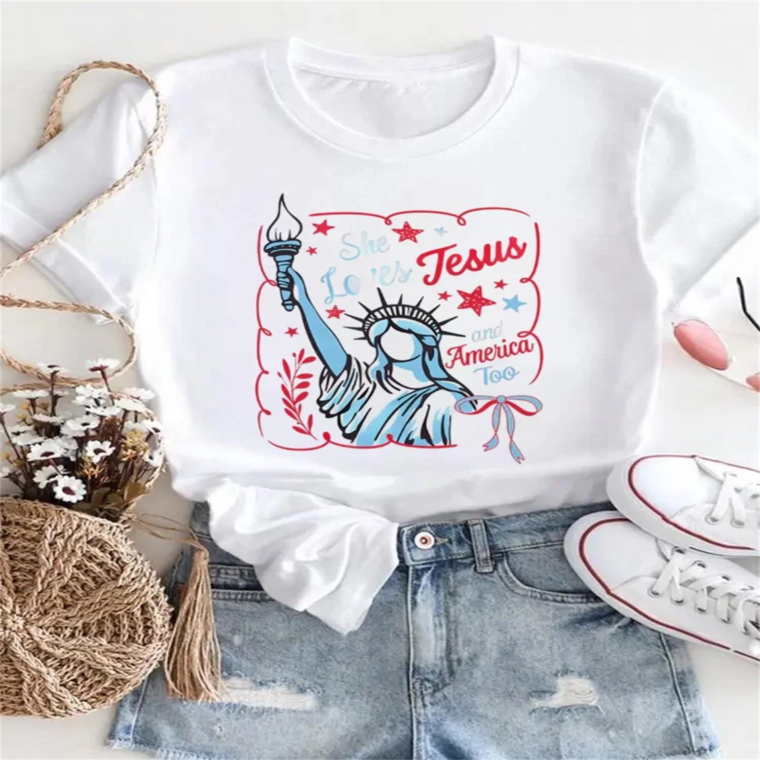 2025 Summer Short Sleeved Women s Casual Cute Printed T-Shirt Pattern Top Round Neck Printed Fashion Women s Street T-Shirt XXXXXL белый
