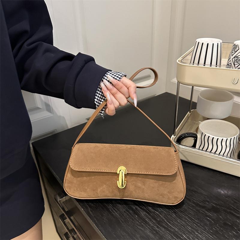 Vintage Faux Suede Box Bags For Women Luxury Designer Handbags And Purses New In PU Lock Decoration Small Underarm Shoulder